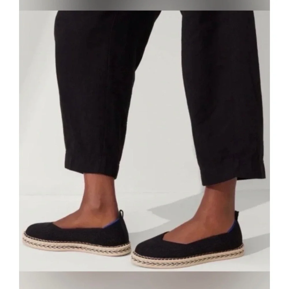 Rothys The Espadrille Black Knit Slip On Flat Shoes Womens